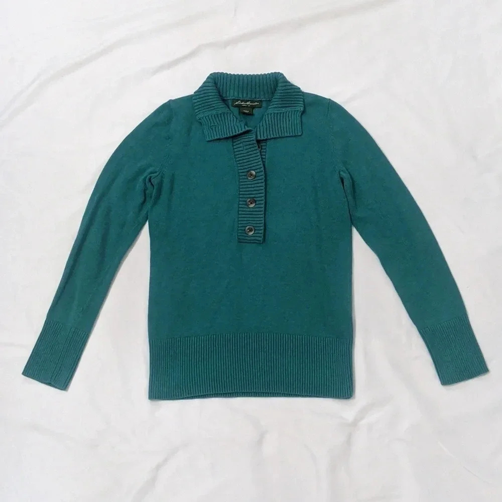 Eddie Bauer Hi Neck 6 Button Pullover Sweater, Color Teal Size XSP